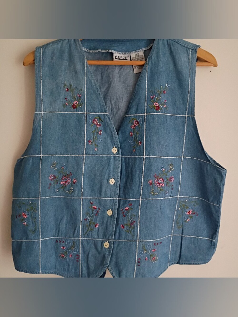 Vintage Y2k Capacity Floral Embroider Denim Vest Retro Boho Skater Punk Grunge